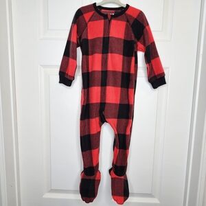 PJ Place Buffalo Plaid Footie Pajamas Fleece Red Black Kids Size 18-24M